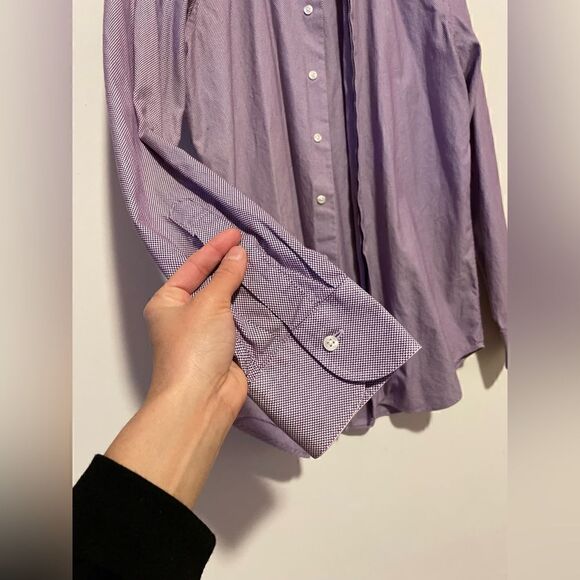 Saks Fifth Avenue Button Up Shirt Mens Purple Striped - Picture 4 of 9